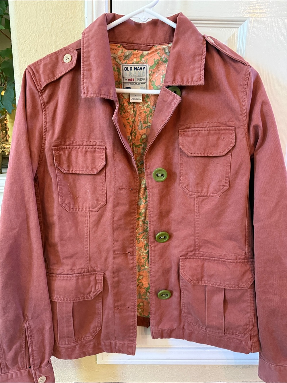 Old Navy Dusty Red Brown  Button-Front Utility Jacket Denim safari jacket Medium